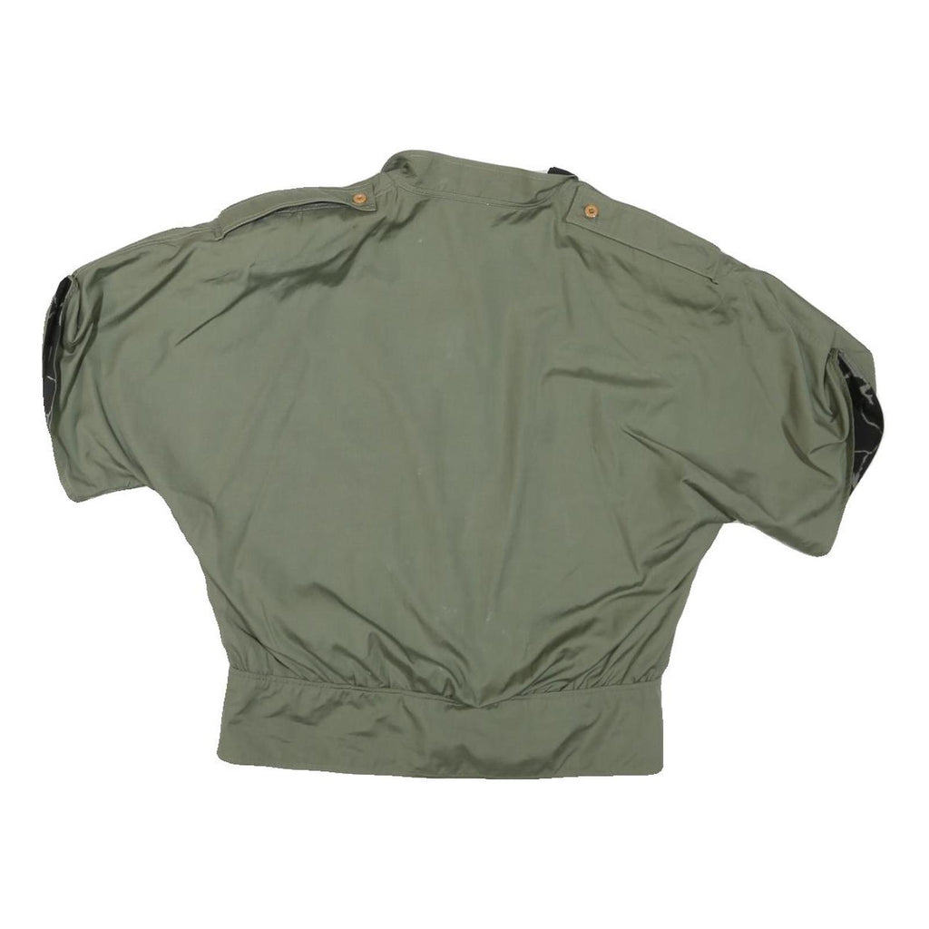 JENNY Womens Green & Black Casual Button Jacket M Nylon Plain Short Sleeve