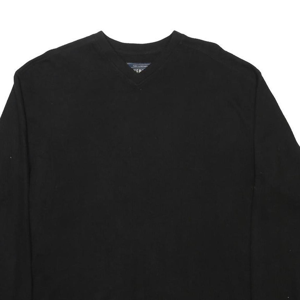 JOHN ASHFORD Mens Black Plain Cotton Blend Jumper V-Neck Basic Knit L