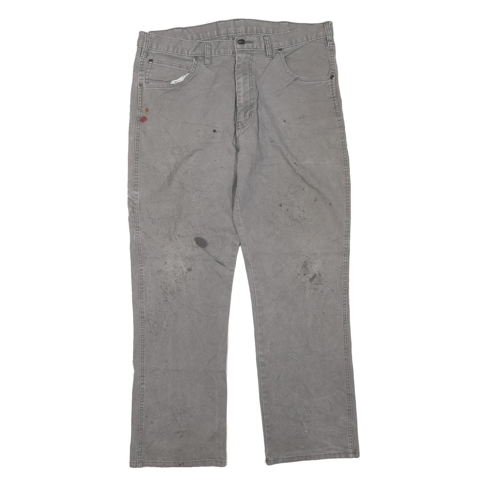 DICKIES Mens Cotton Blend Grey Regular Straight Trousers W34 L28 Workwear Zip