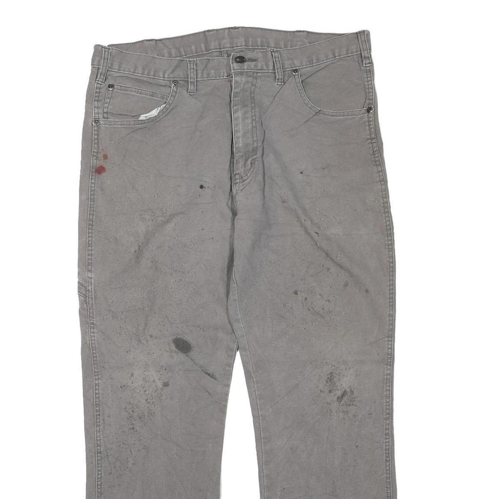 DICKIES Mens Cotton Blend Grey Regular Straight Trousers W34 L28 Workwear Zip
