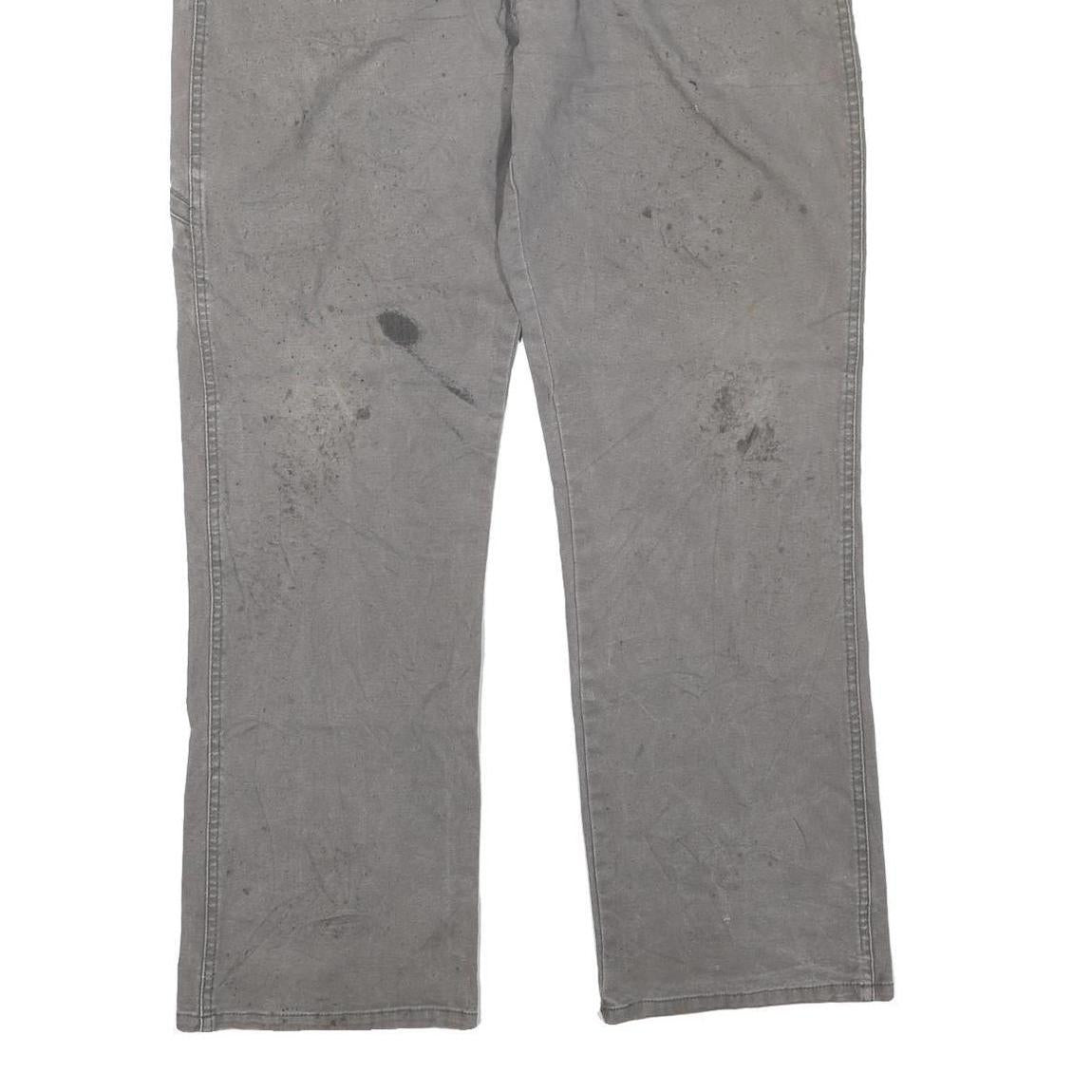 DICKIES Mens Cotton Blend Grey Regular Straight Trousers W34 L28 Workwear Zip