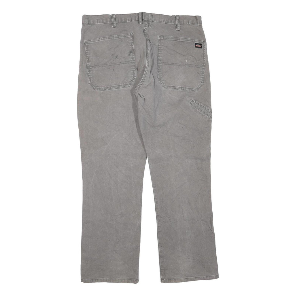 DICKIES Mens Cotton Blend Grey Regular Straight Trousers W34 L28 Workwear Zip