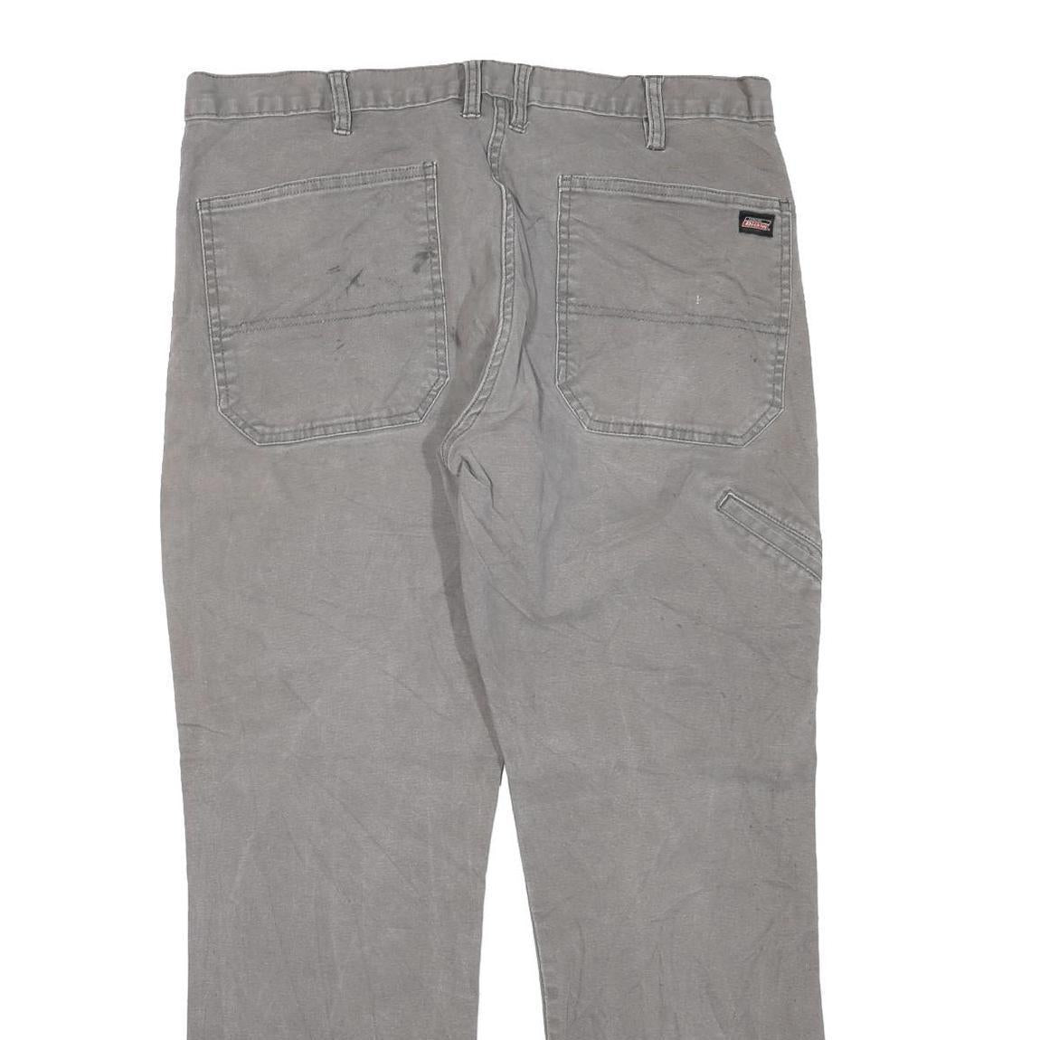 DICKIES Mens Cotton Blend Grey Regular Straight Trousers W34 L28 Workwear Zip