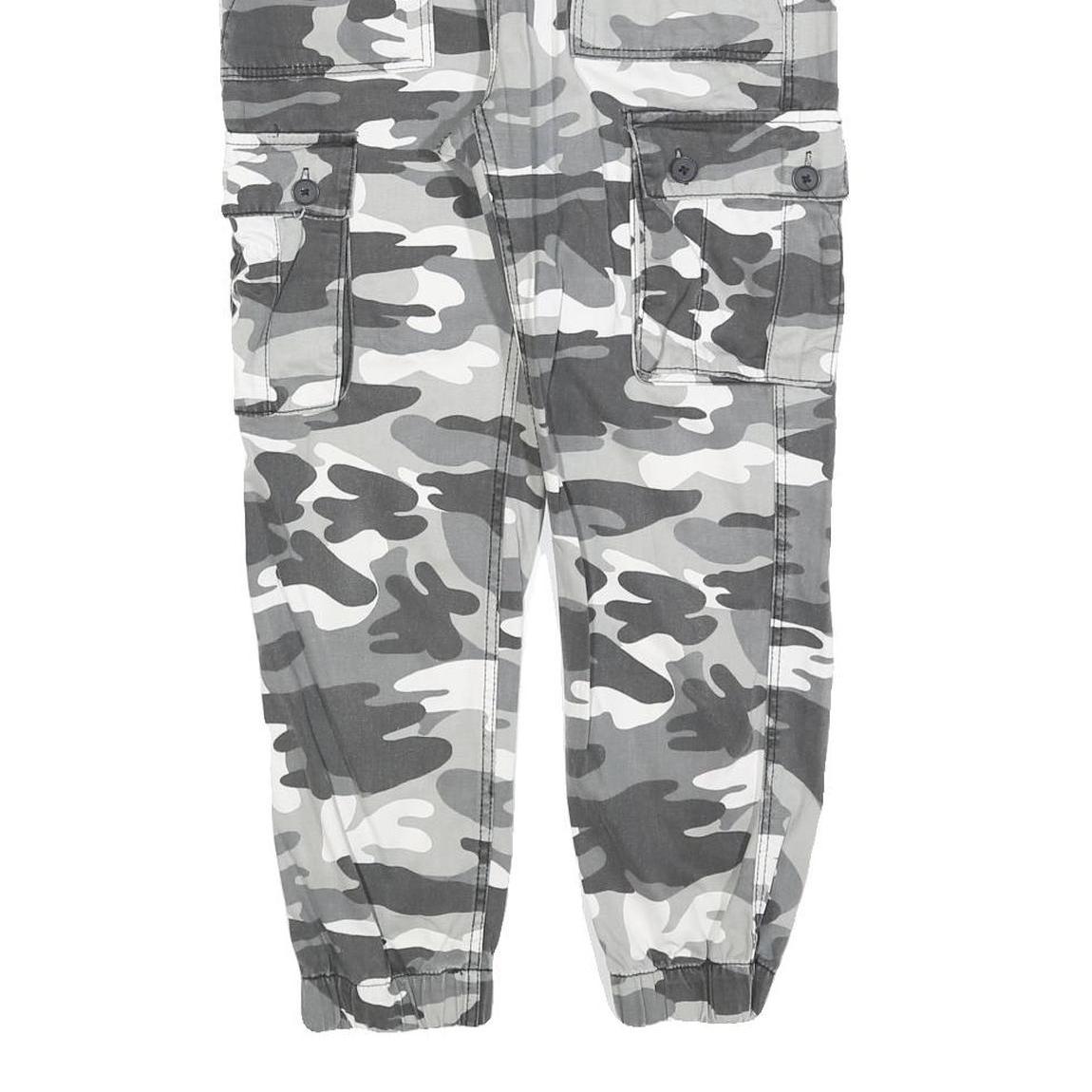 Womens Slim Fit Cotton Blend Grey Camouflage Cargo Trousers W28 L25 Zip Pockets