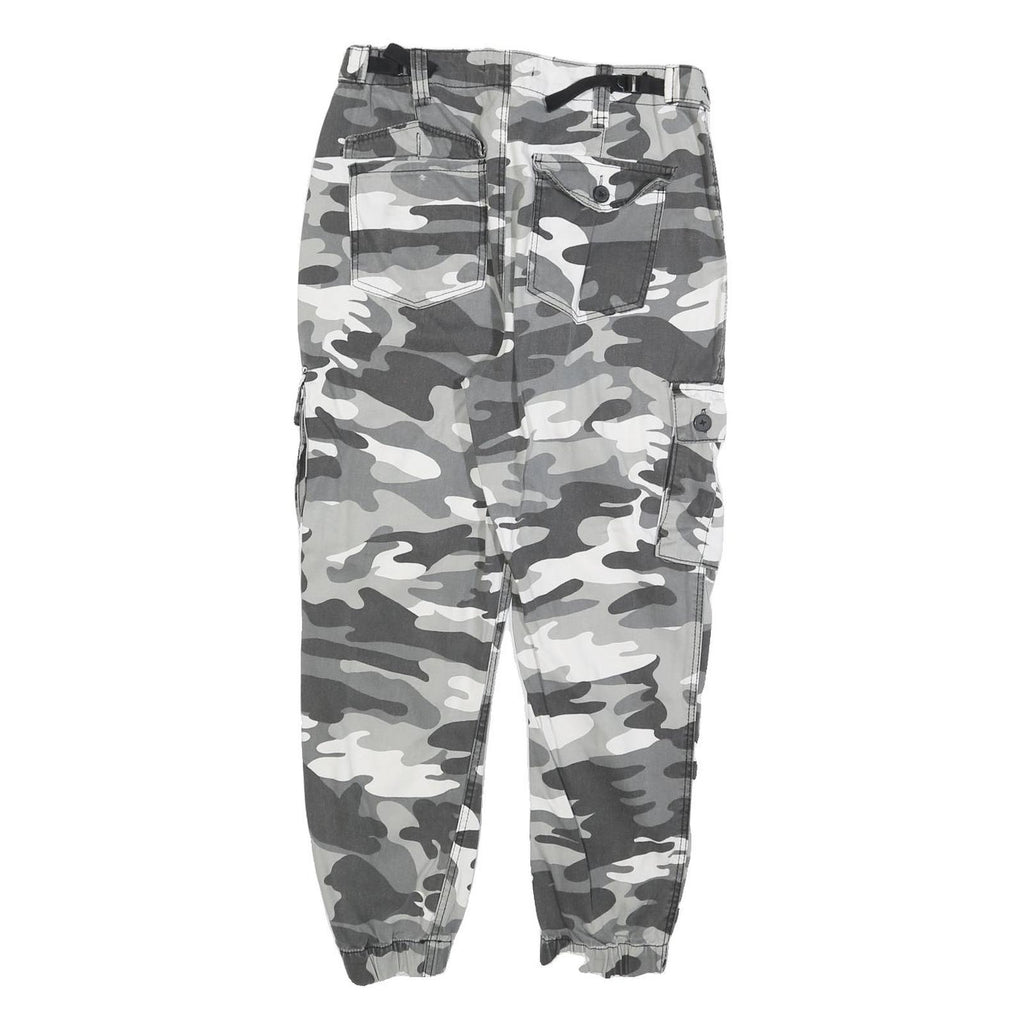 Womens Slim Fit Cotton Blend Grey Camouflage Cargo Trousers W28 L25 Zip Pockets