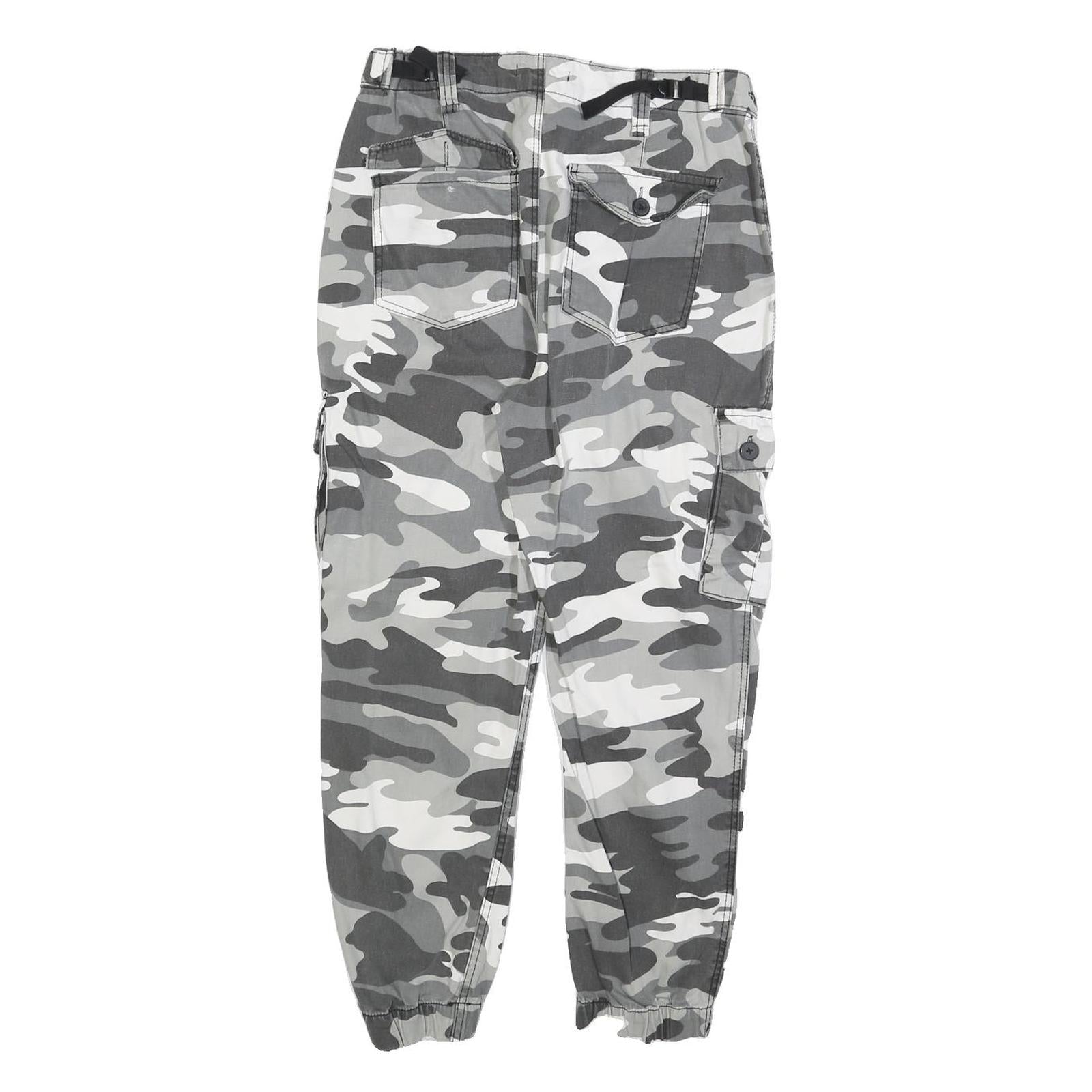 Womens Slim Fit Cotton Blend Grey Camouflage Cargo Trousers W28 L25 Zip Pockets