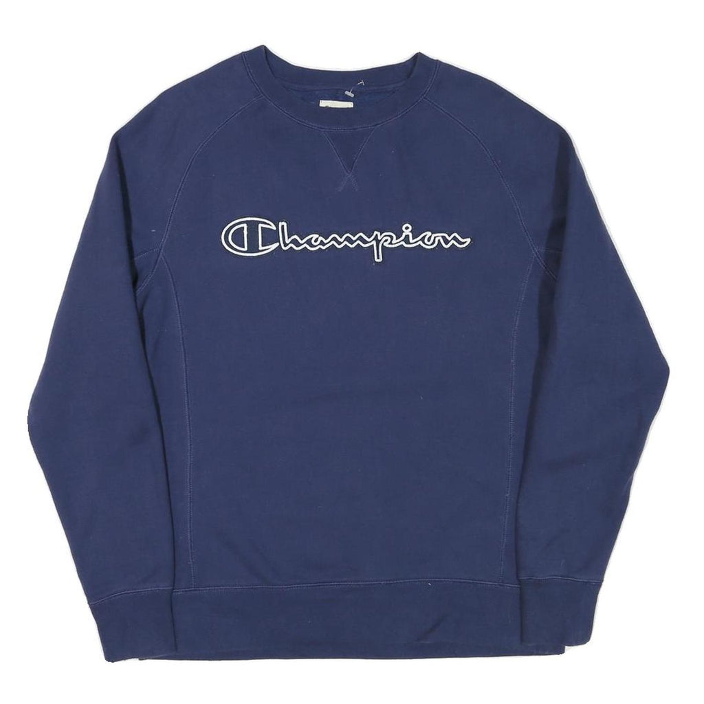 CHAMPION Womens Blue Crew Neck Sweatshirt S Cotton Blend Pullover