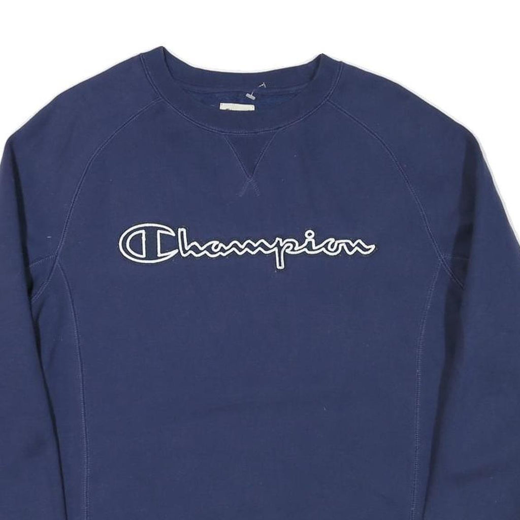 CHAMPION Womens Blue Crew Neck Sweatshirt S Cotton Blend Pullover