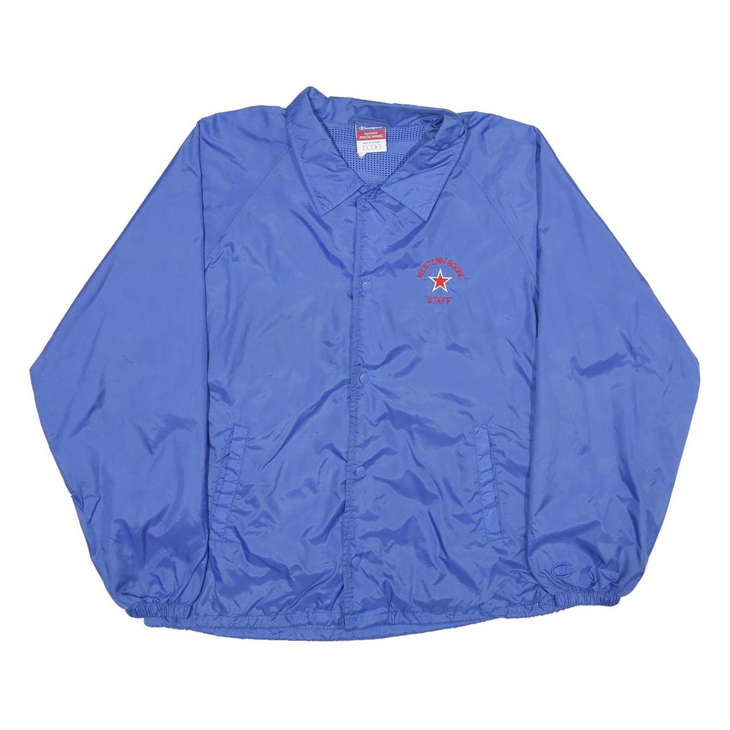 CHAMPION Mens Blue Staff Coach Jacket L Nylon Plain Button Casual Lightweight