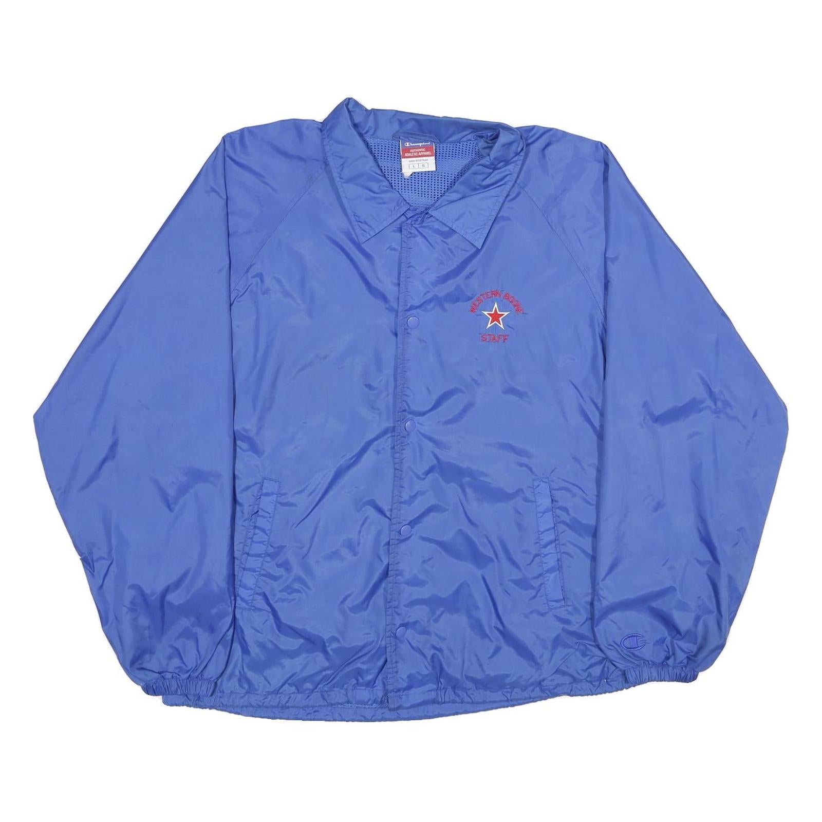 CHAMPION Mens Blue Staff Coach Jacket L Nylon Plain Button Casual Lightweight