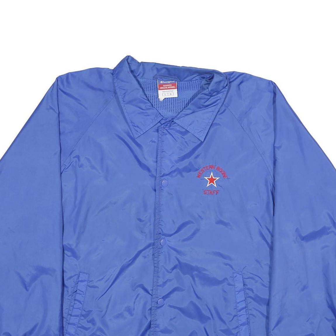 CHAMPION Mens Blue Staff Coach Jacket L Nylon Plain Button Casual Lightweight