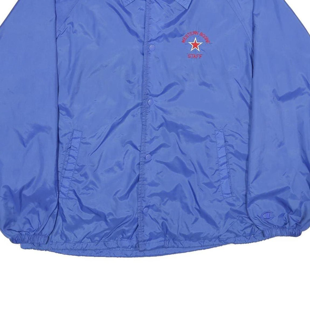 CHAMPION Mens Blue Staff Coach Jacket L Nylon Plain Button Casual Lightweight