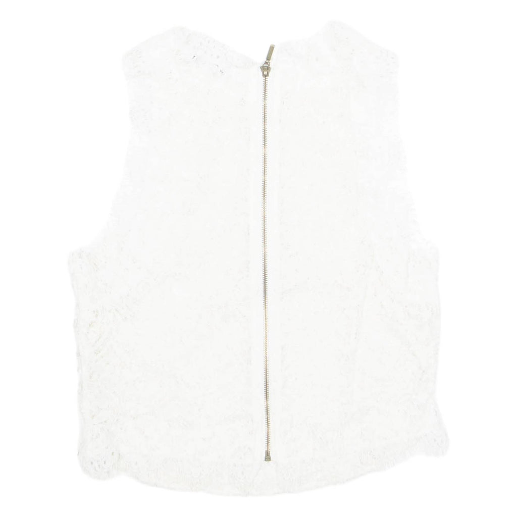 ZARA Semi Sheer Womens Top White Sleeveless Floral S
