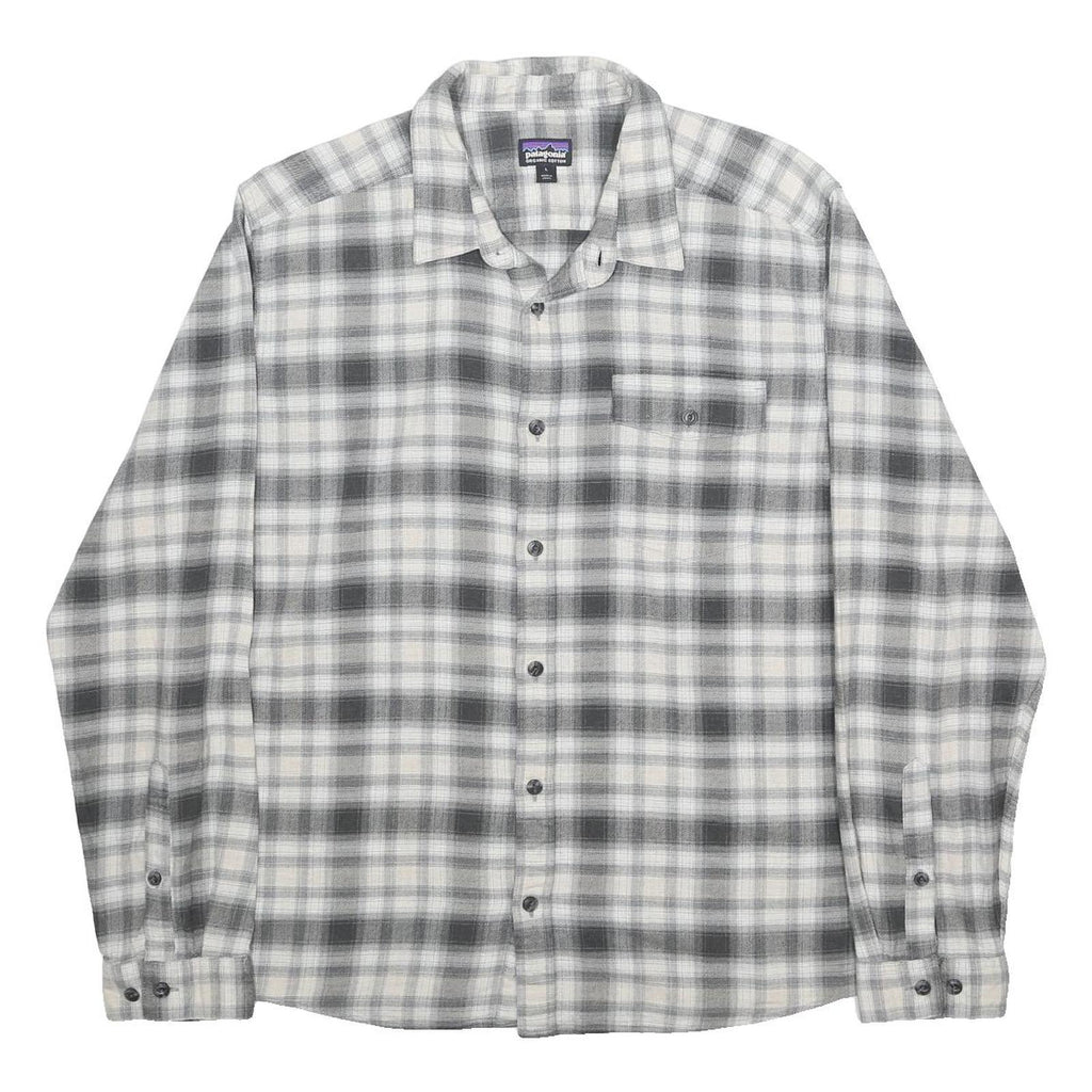PATAGONIA Mens Grey & White Check Shirt L Long Sleeve Cotton Casual