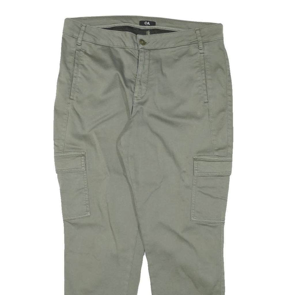 C&A Womens Cotton Blend Slim Green Cargo Trousers W34 L30 Zip Closure