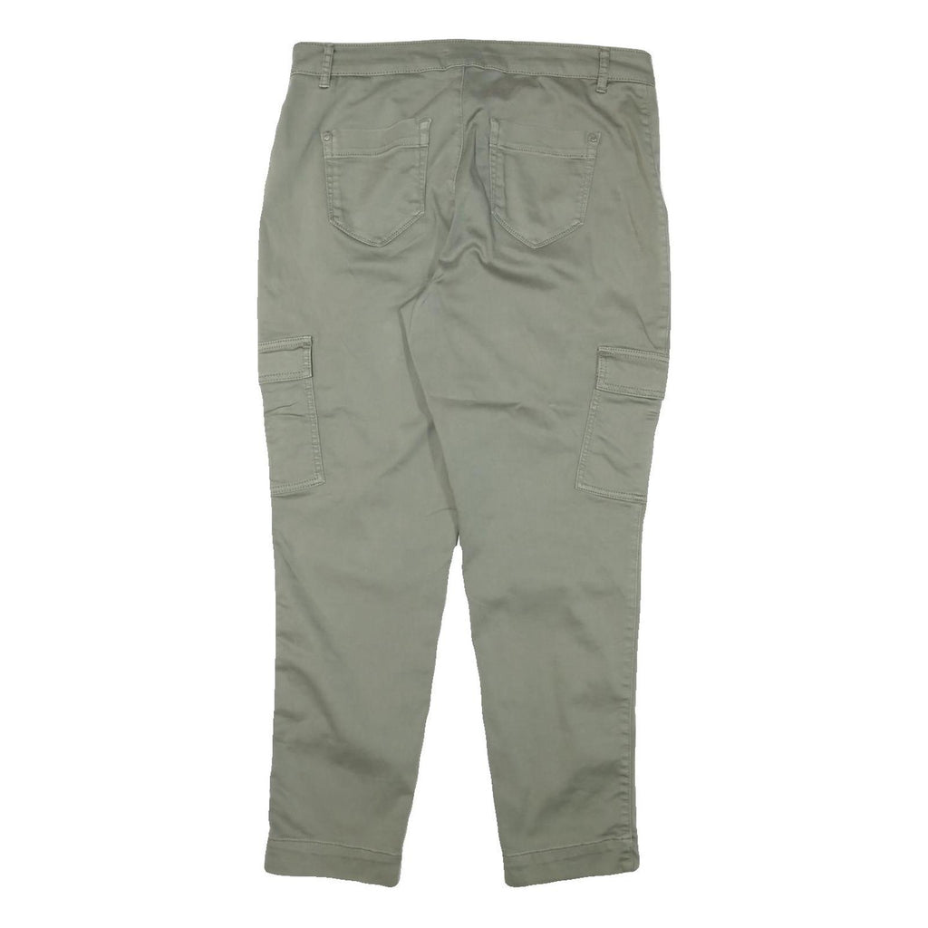 C&A Womens Cotton Blend Slim Green Cargo Trousers W34 L30 Zip Closure