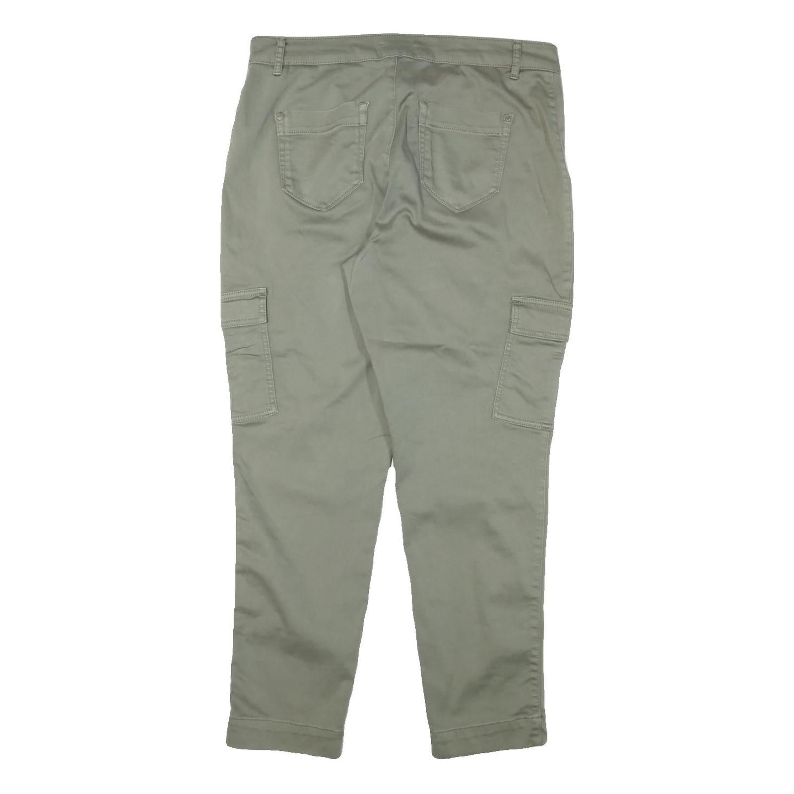 C&A Womens Cotton Blend Slim Green Cargo Trousers W34 L30 Zip Closure