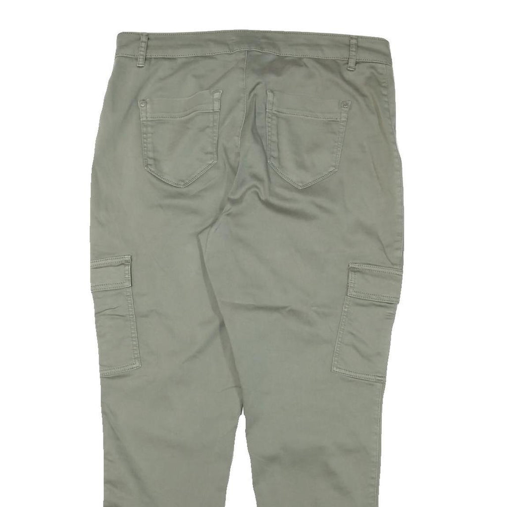C&A Womens Cotton Blend Slim Green Cargo Trousers W34 L30 Zip Closure