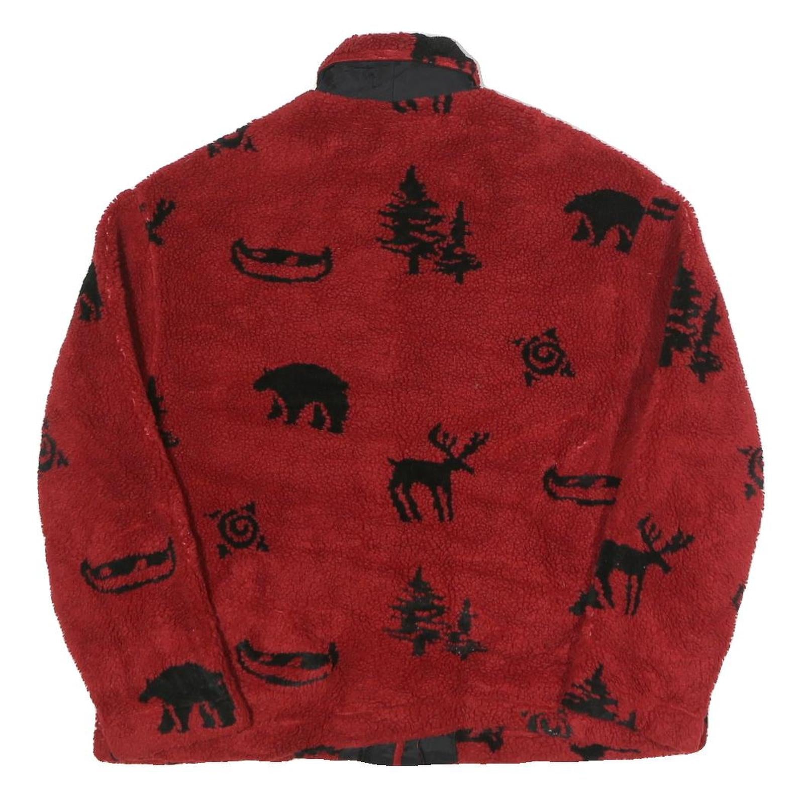 SWEET JESSIE Womens Red & Black Fleece Button Jacket M Polyester Blend Bear