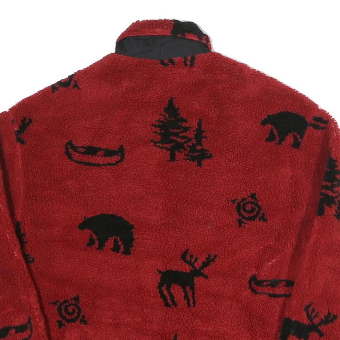 SWEET JESSIE Womens Red & Black Fleece Button Jacket M Polyester Blend Bear
