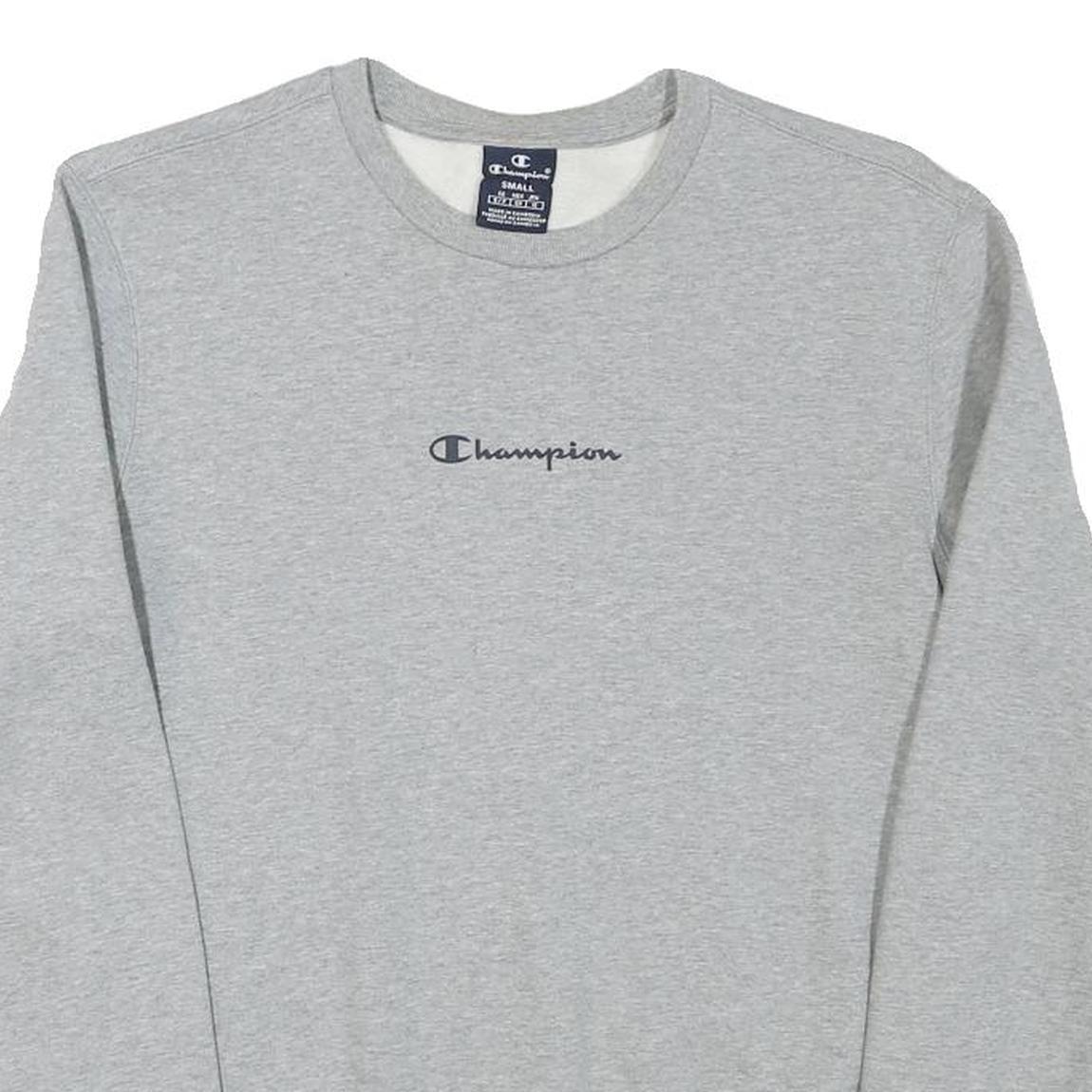CHAMPION Mens Grey S Crew Neck Sweatshirt Cotton Blend Logo Casual