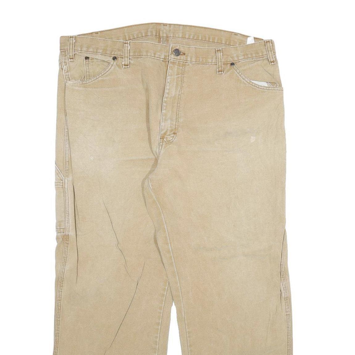 DICKIES Mens Regular Fit Beige Denim Jeans W40 L30 Workwear Zip Closure