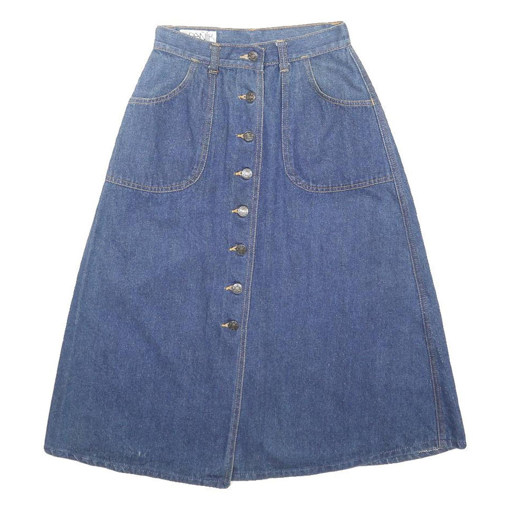 DANIK Womens Blue Denim Button Front A-Line Knee Length Cotton Skirt S