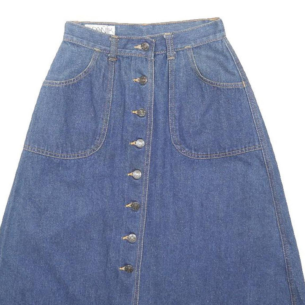 DANIK Womens Blue Denim Button Front A-Line Knee Length Cotton Skirt S