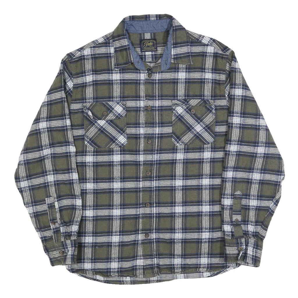 JACHS Mens Green & Blue Check Shirt XL Button Long Sleeve Casual Cotton Blend