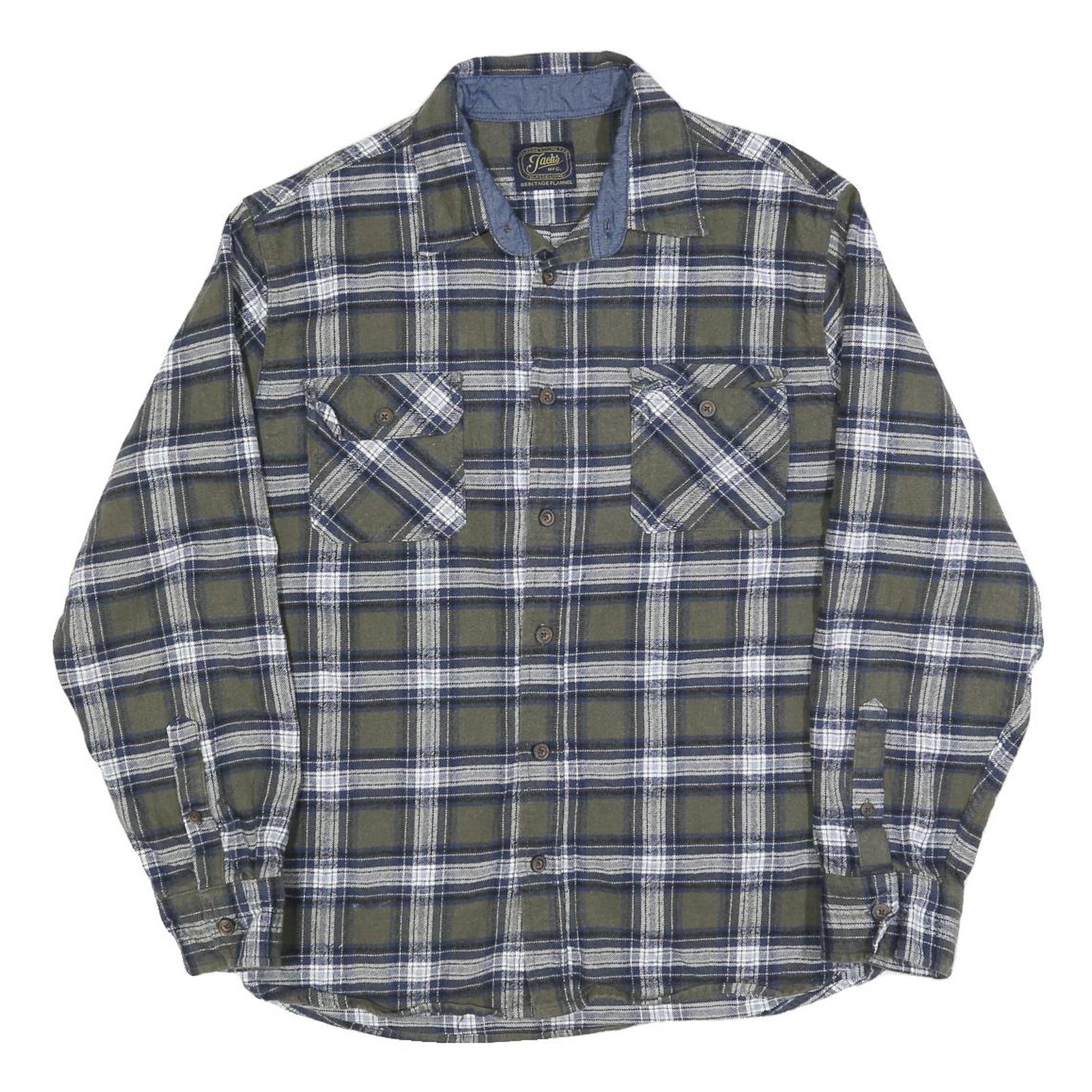 JACHS Mens Green & Blue Check Shirt XL Button Long Sleeve Casual Cotton Blend