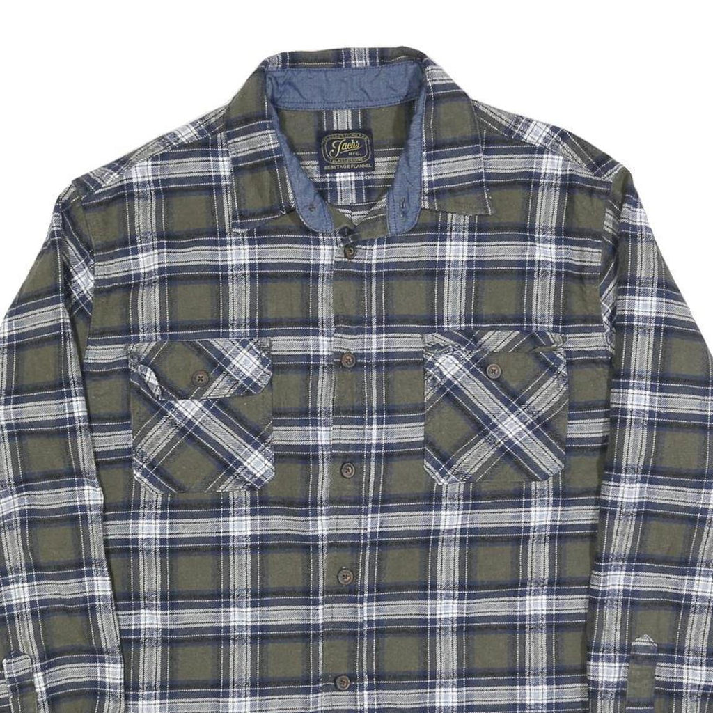 JACHS Mens Green & Blue Check Shirt XL Button Long Sleeve Casual Cotton Blend
