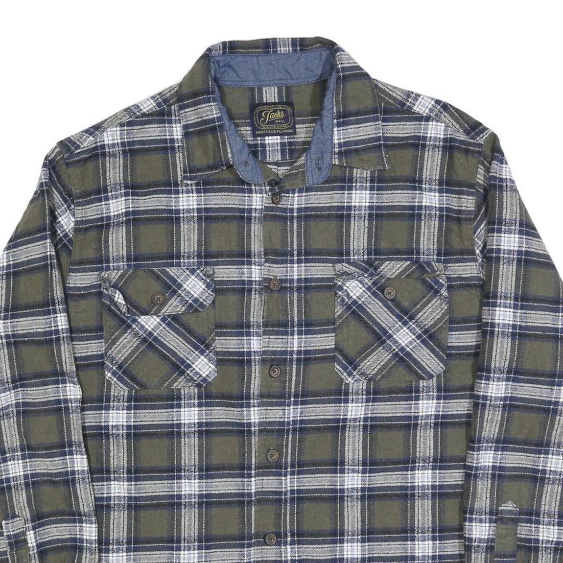 JACHS Mens Green & Blue Check Shirt XL Button Long Sleeve Casual Cotton Blend
