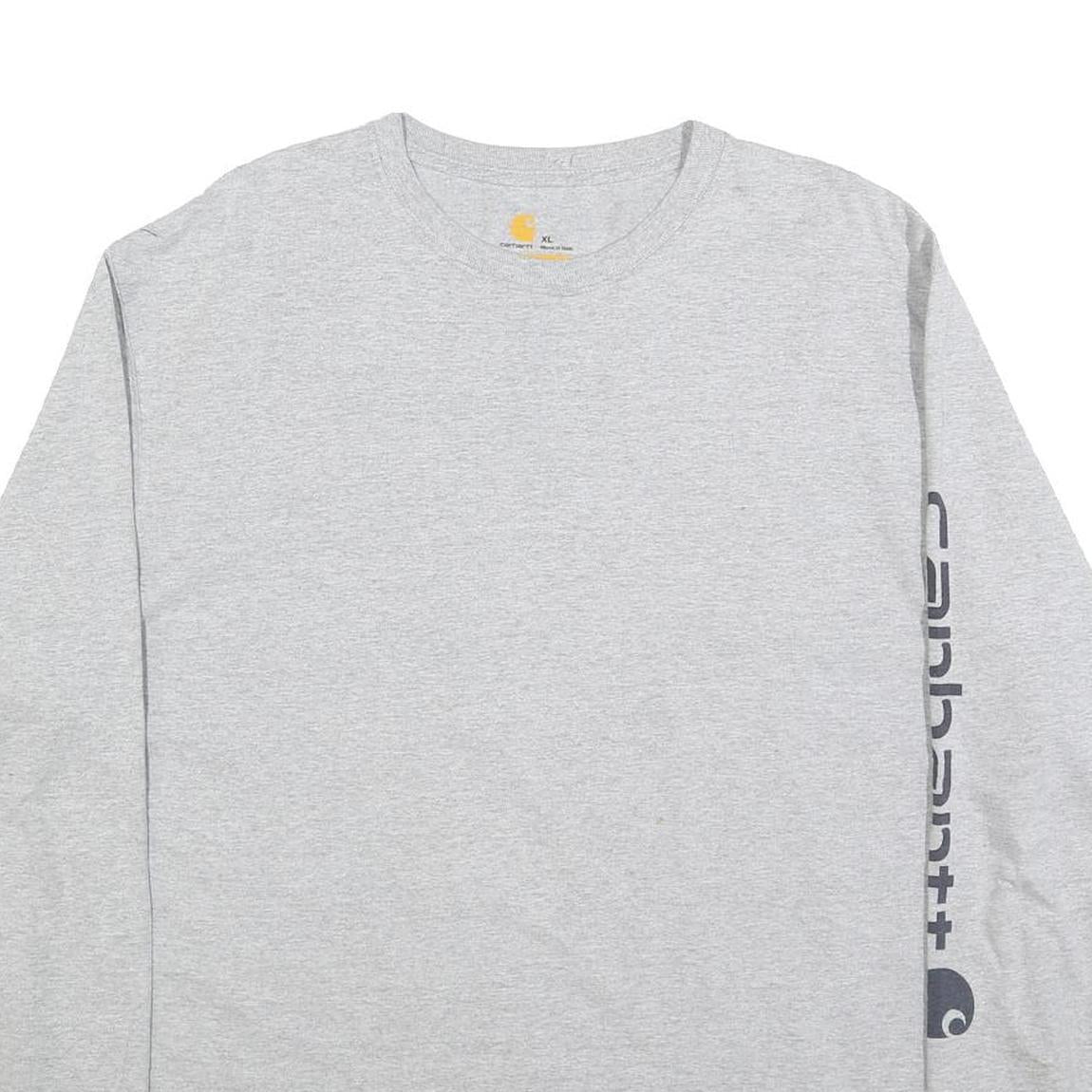 CARHARTT Mens Grey XL Long Sleeve Crew Neck Cotton Logo Print T-Shirt