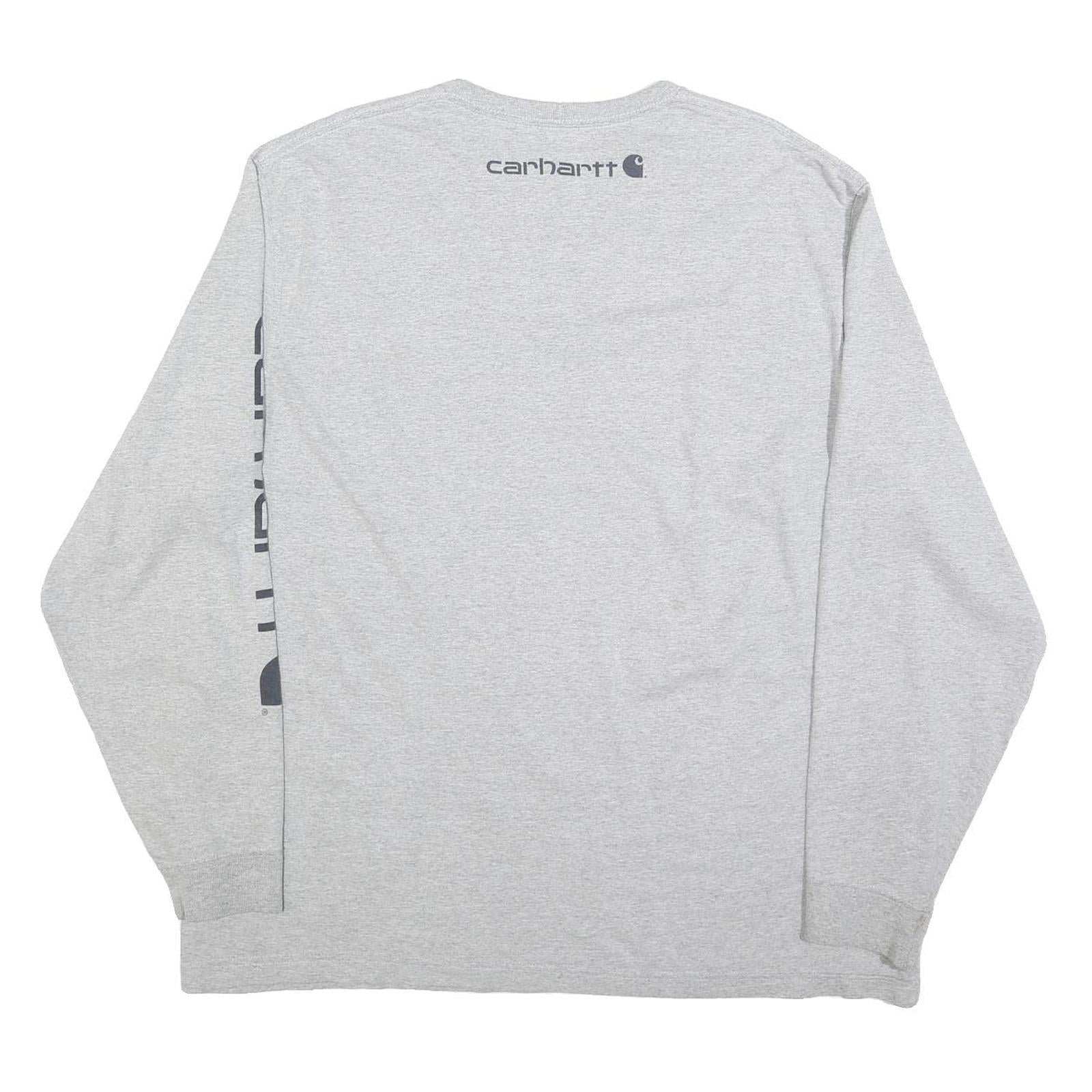 CARHARTT Mens Grey XL Long Sleeve Crew Neck Cotton Logo Print T-Shirt