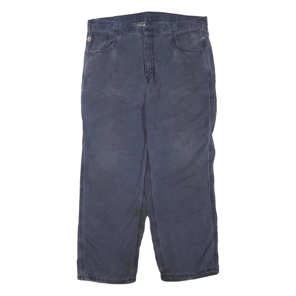 CARHARTT Mens Cotton Blend Blue Regular Straight Trousers W38 L30 Workwear Zip