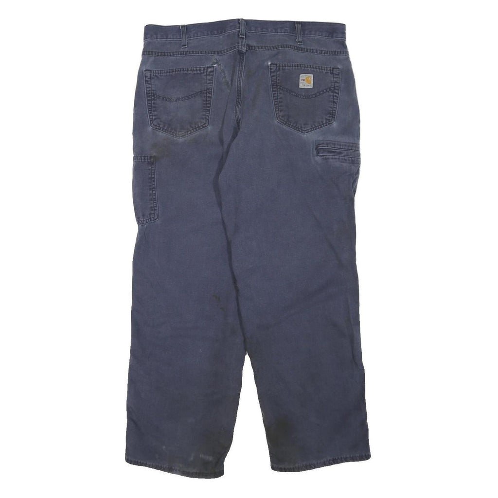 CARHARTT Mens Cotton Blend Blue Regular Straight Trousers W38 L30 Workwear Zip