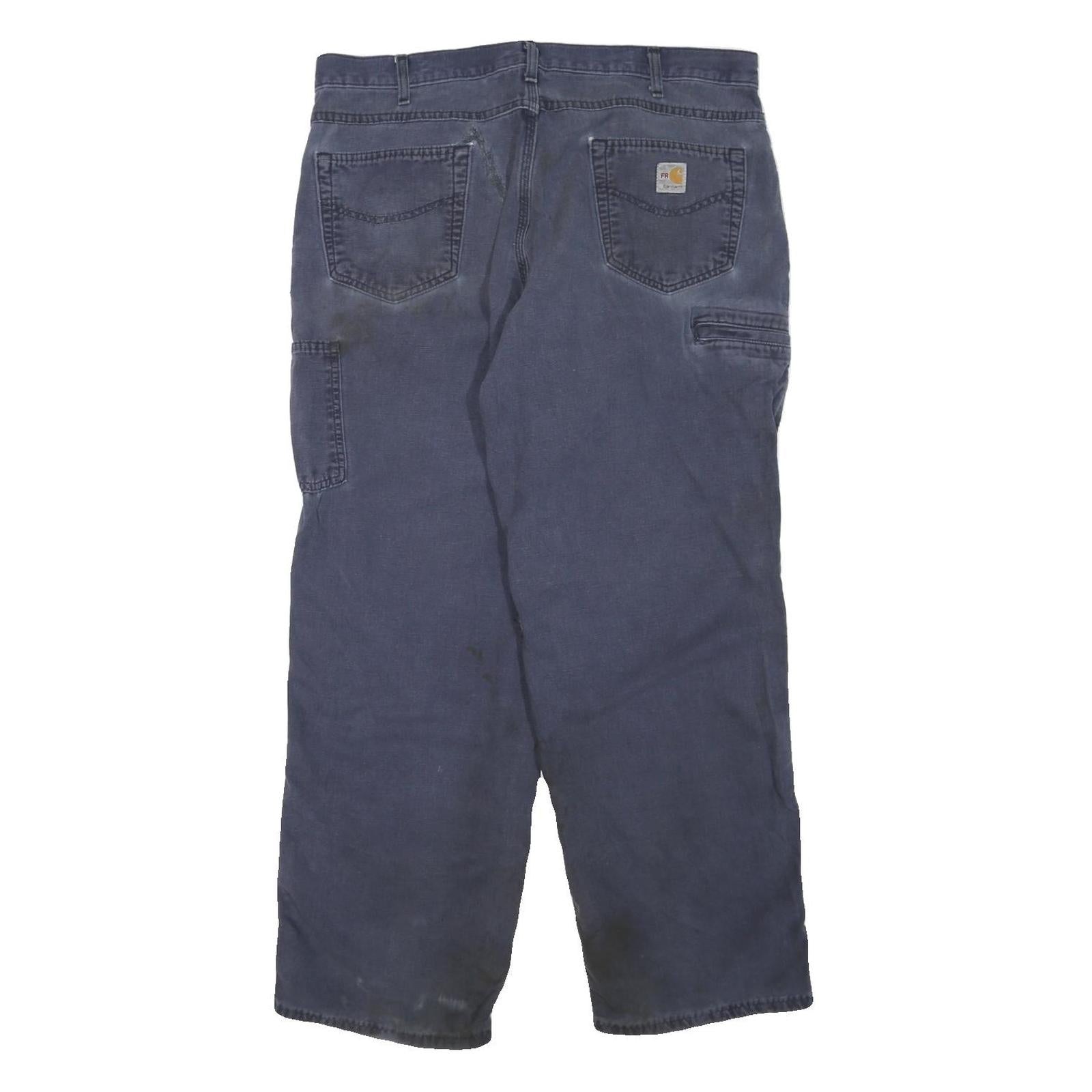 CARHARTT Mens Cotton Blend Blue Regular Straight Trousers W38 L30 Workwear Zip