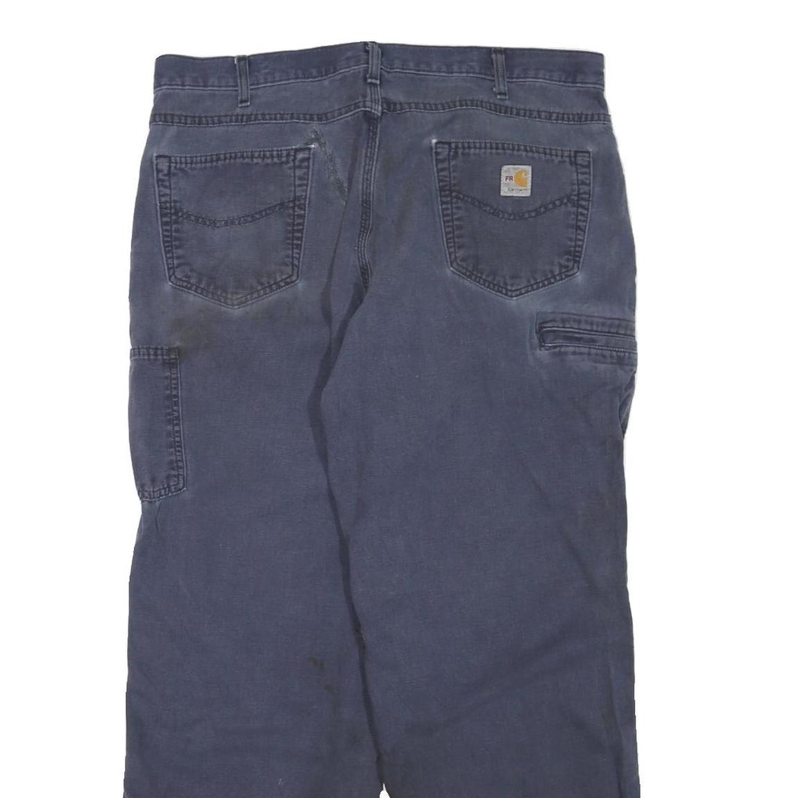 CARHARTT Mens Cotton Blend Blue Regular Straight Trousers W38 L30 Workwear Zip