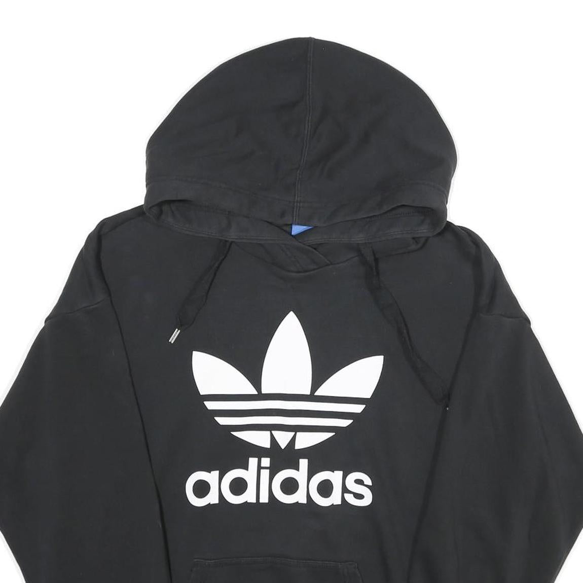 ADIDAS Womens Black Hoodie UK 10 Cotton Blend Pullover Casual Sportswear