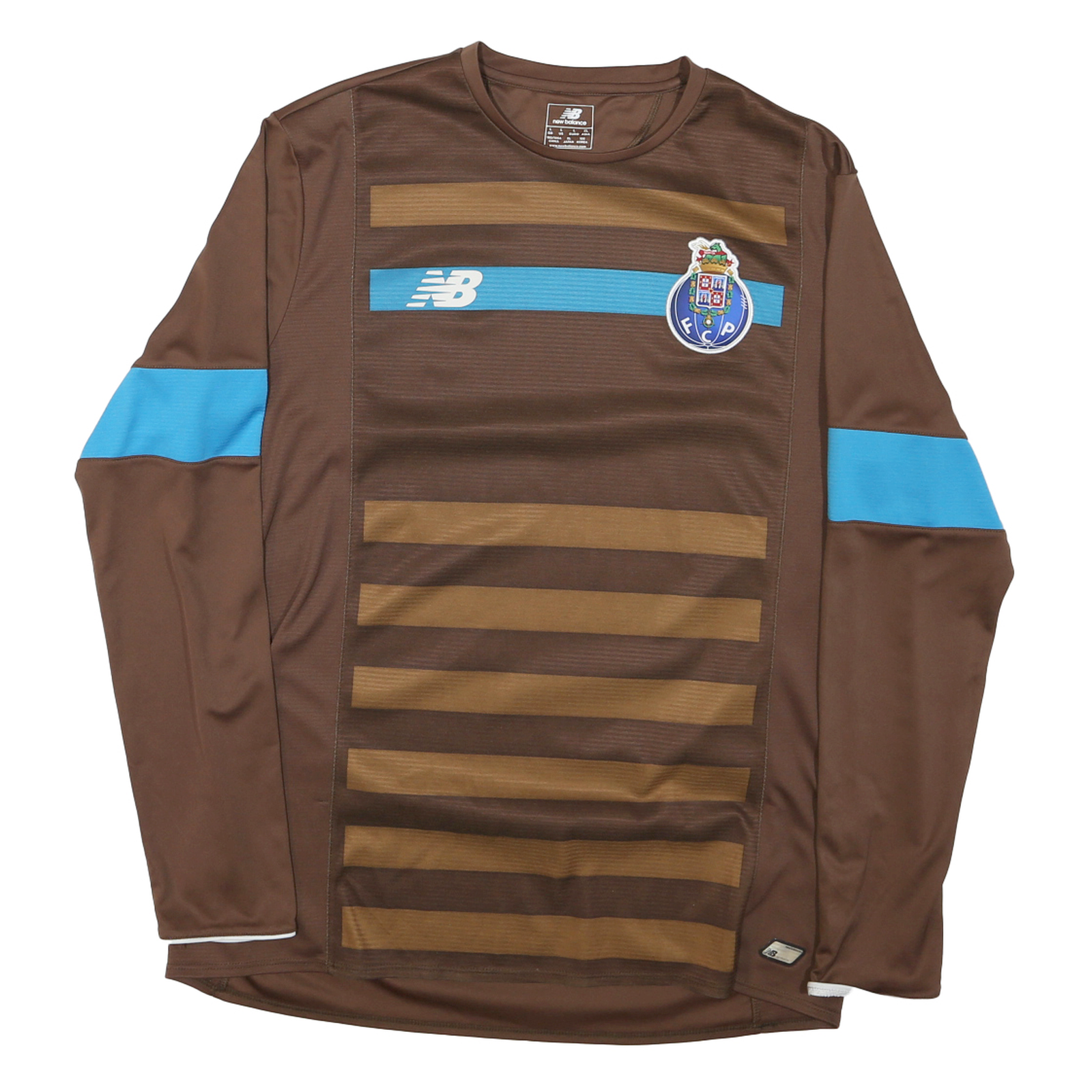 NEW BALANCE Mens Brown & Blue Graphic T-Shirt L Long Sleeve Crew Neck Sportswear