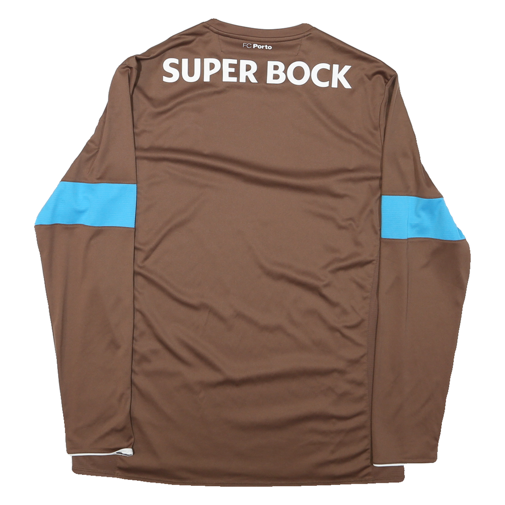 NEW BALANCE Mens Brown & Blue Graphic T-Shirt L Long Sleeve Crew Neck Sportswear