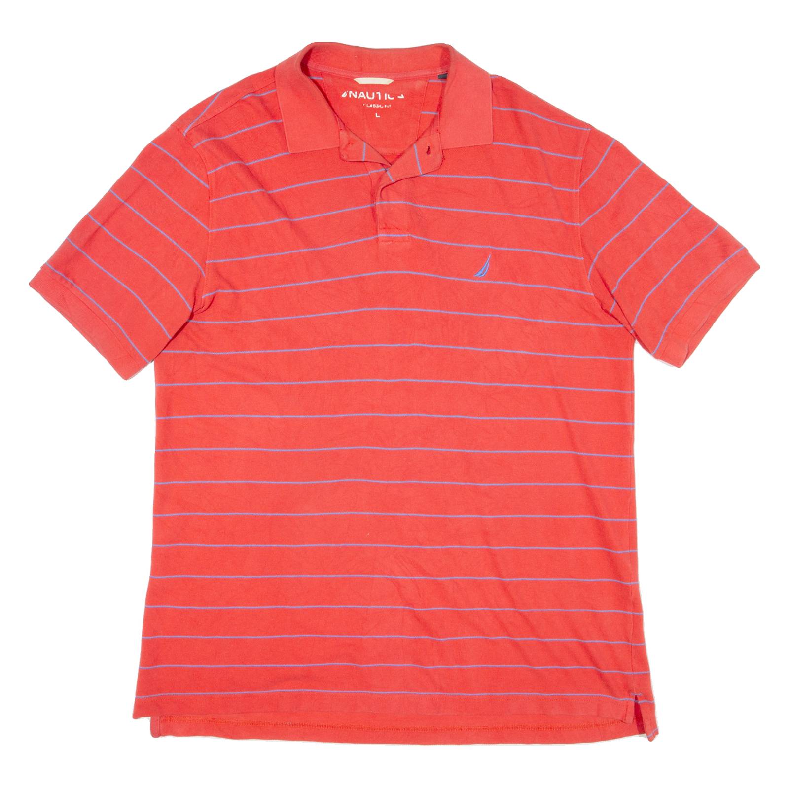 NAUTICA Mens Polo Shirt Red Striped L