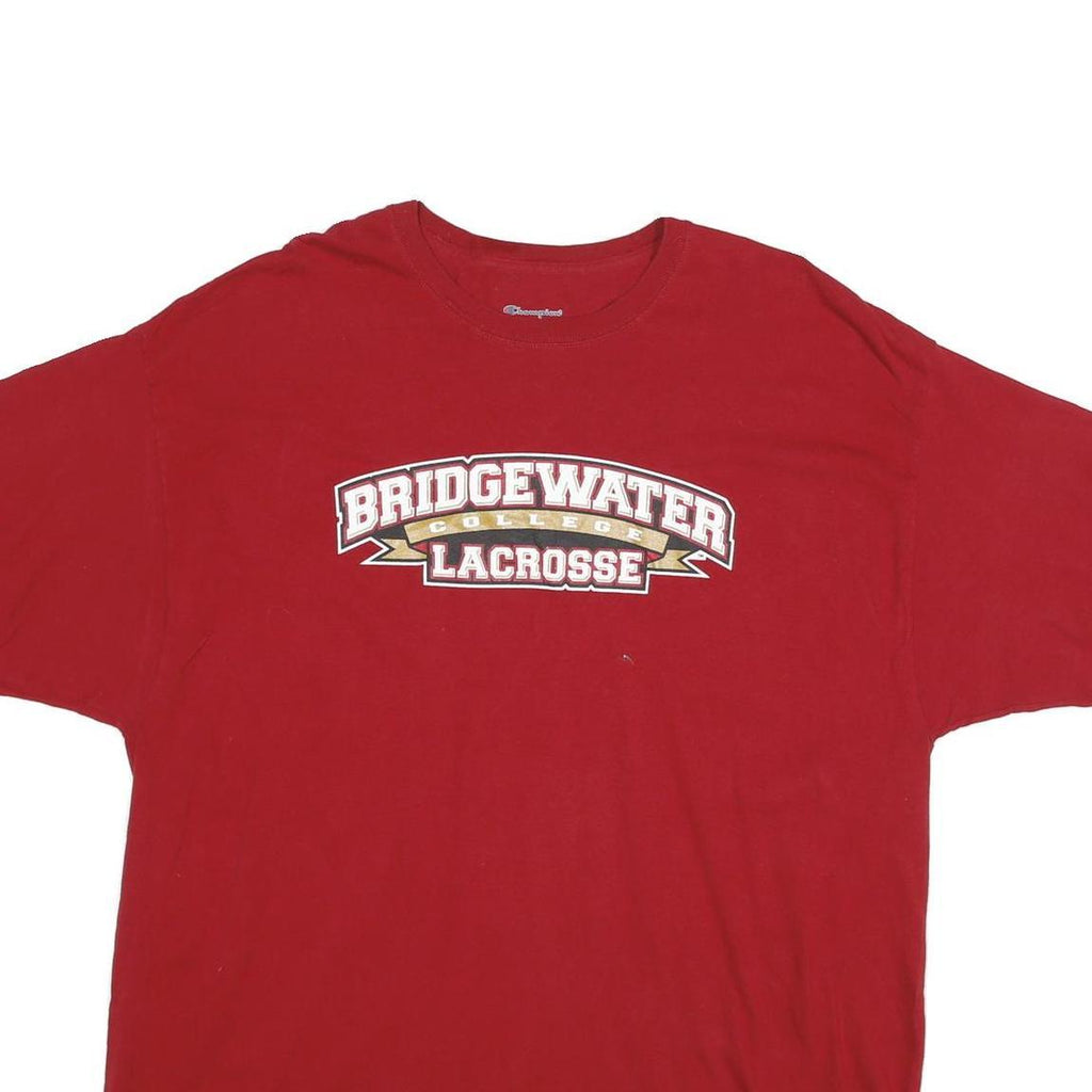 CHAMPION Mens Red Bridgewater College Lacrosse Graphic T-Shirt 2XL Short Sleeve