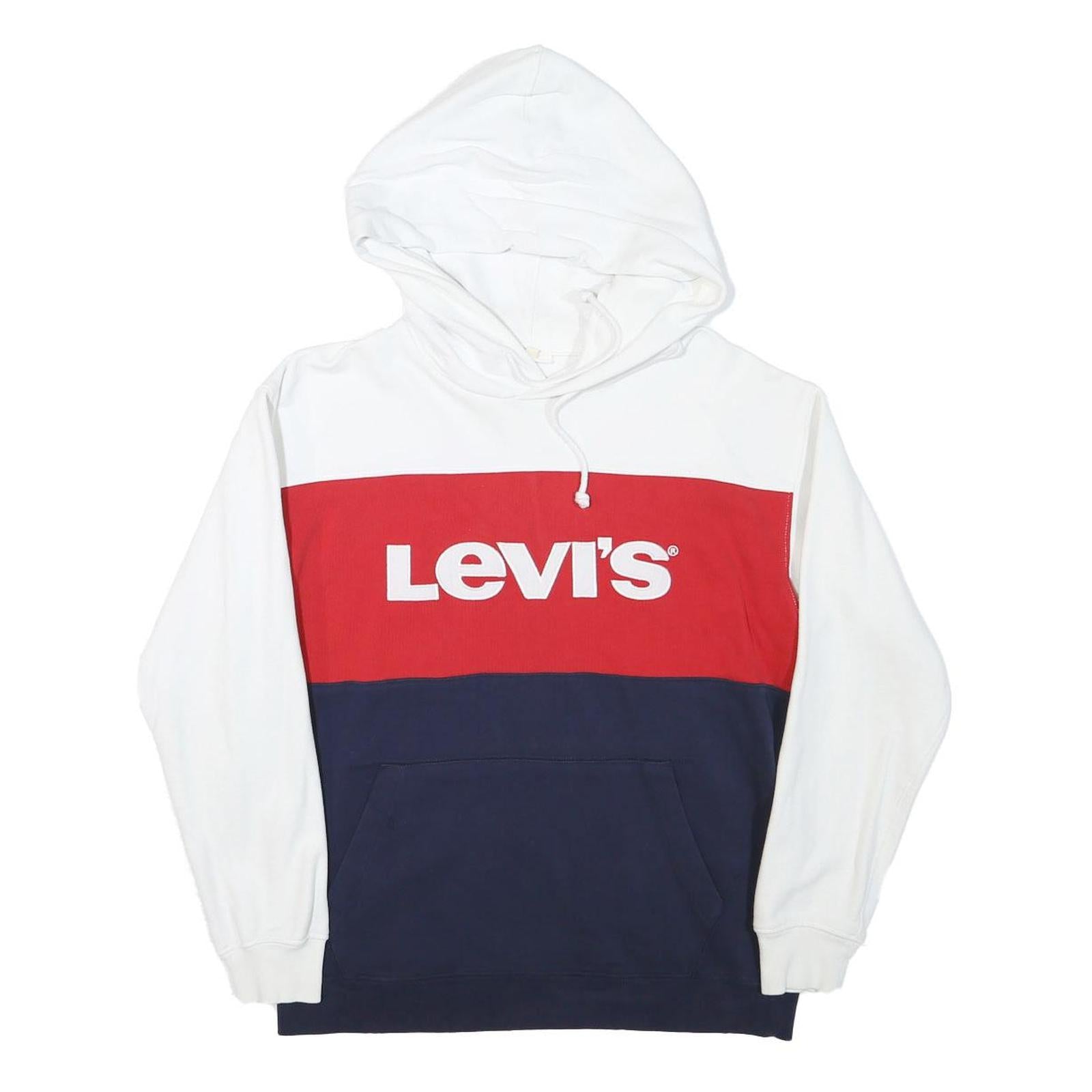 LEVI'S Mens White Red & Navy Colourblock Hoodie XS Cotton Blend Casual