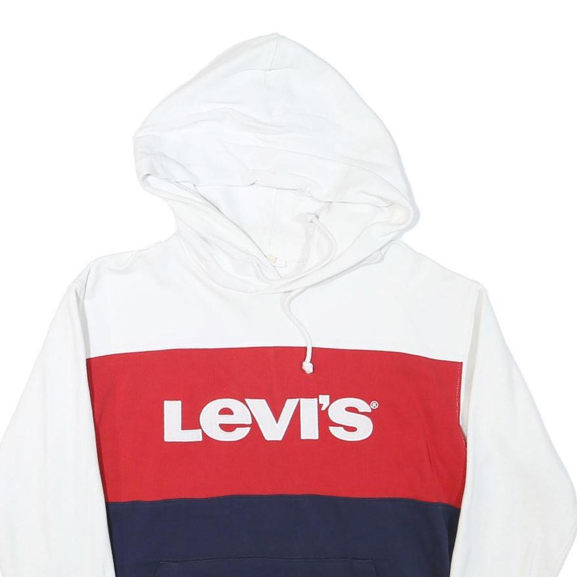 LEVI'S Mens White Red & Navy Colourblock Hoodie XS Cotton Blend Casual