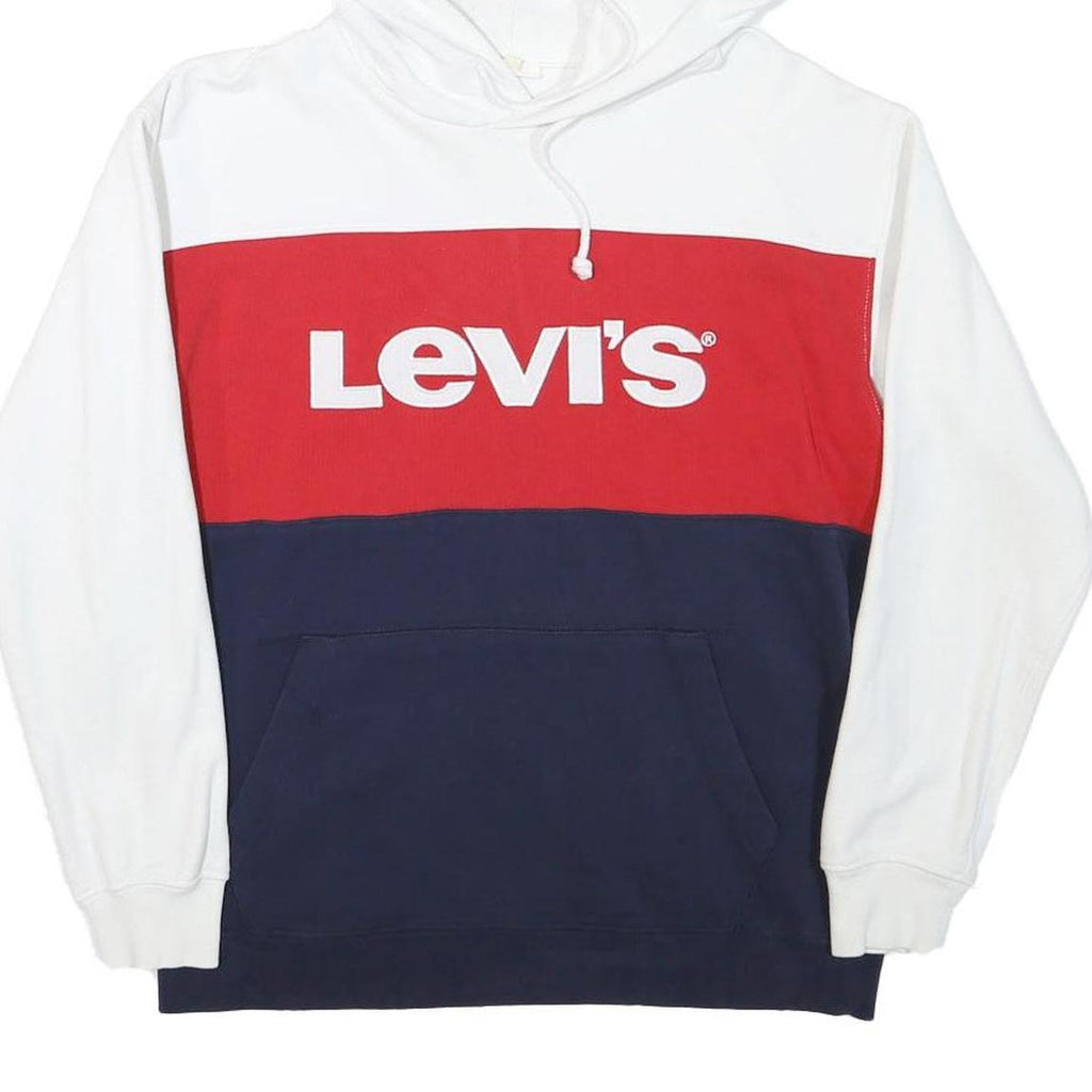 LEVI'S Mens White Red & Navy Colourblock Hoodie XS Cotton Blend Casual