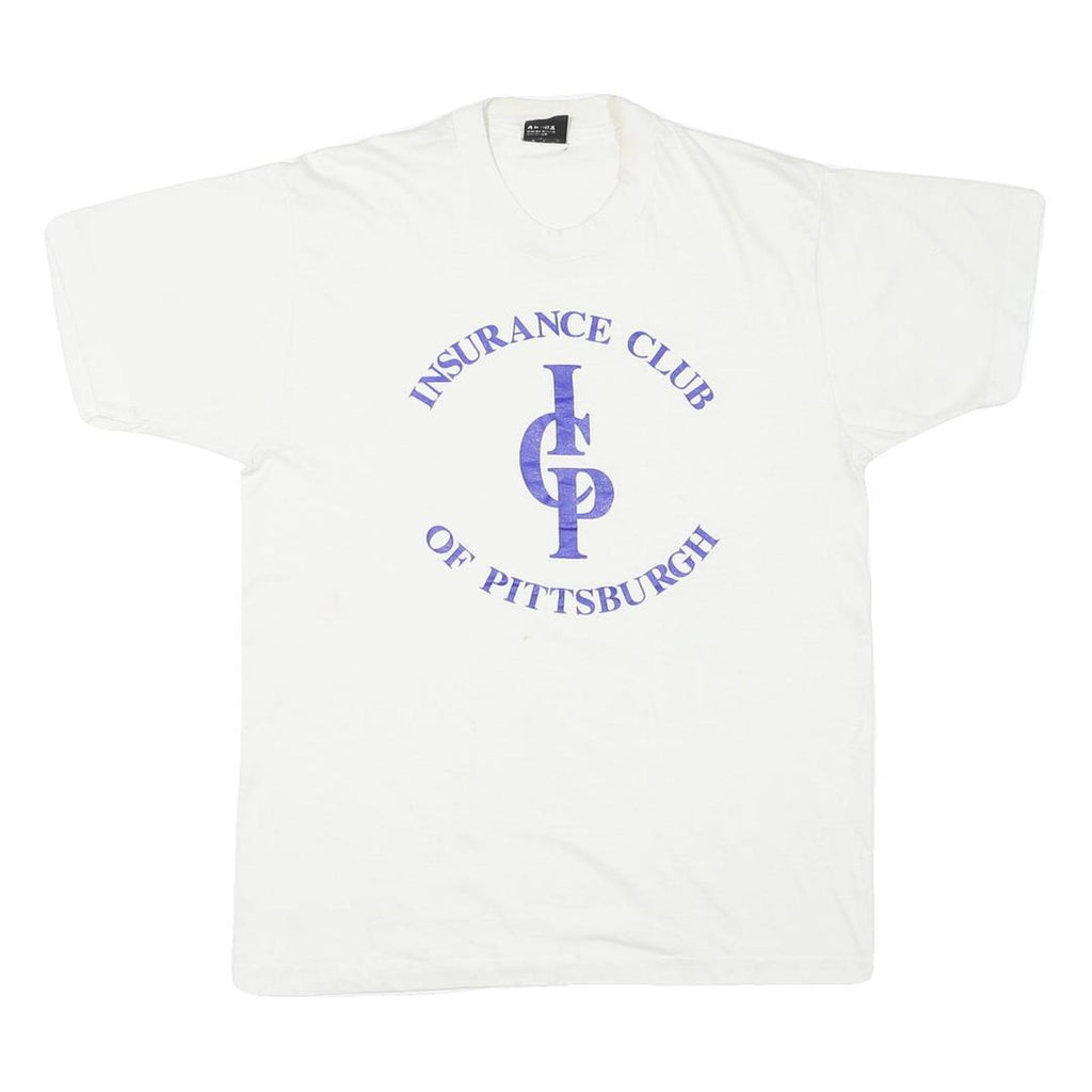 THE BEST Mens White Insurance Club Of Pittsburgh Graphic T-Shirt L Short Sleeve