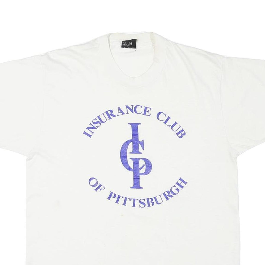 THE BEST Mens White Insurance Club Of Pittsburgh Graphic T-Shirt L Short Sleeve