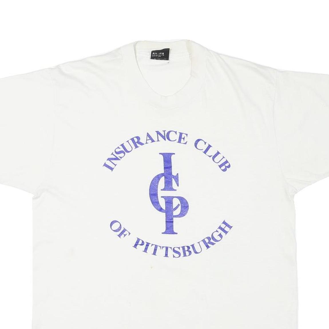 THE BEST Mens White Insurance Club Of Pittsburgh Graphic T-Shirt L Short Sleeve