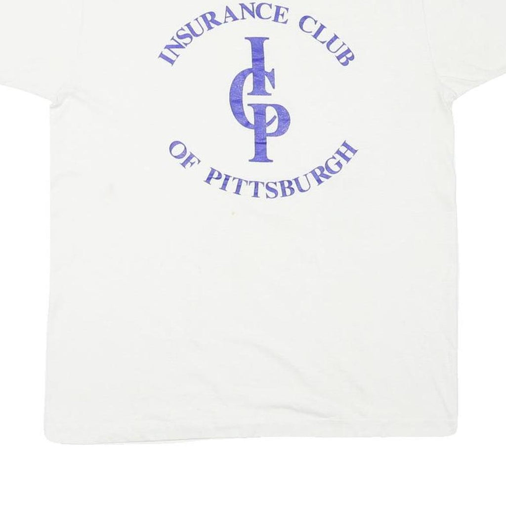 THE BEST Mens White Insurance Club Of Pittsburgh Graphic T-Shirt L Short Sleeve